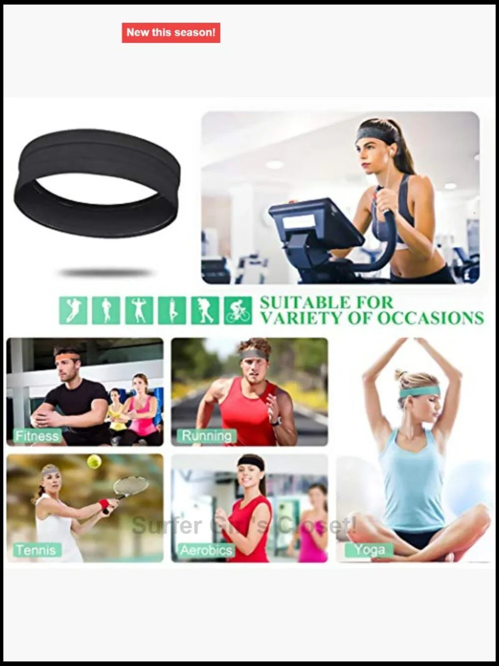 6-Pack Non Slip Sport Headbands for Women - Moisture Wicking Sweatbands for
